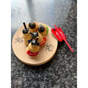 Vintage Handmade Wooden Mini Sumo Wrestlers Tops Goma The Motif Brave Face